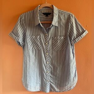 Tommy Hilfiger Light Blue & White Striped Short-Sleeve Button-Down Shirt